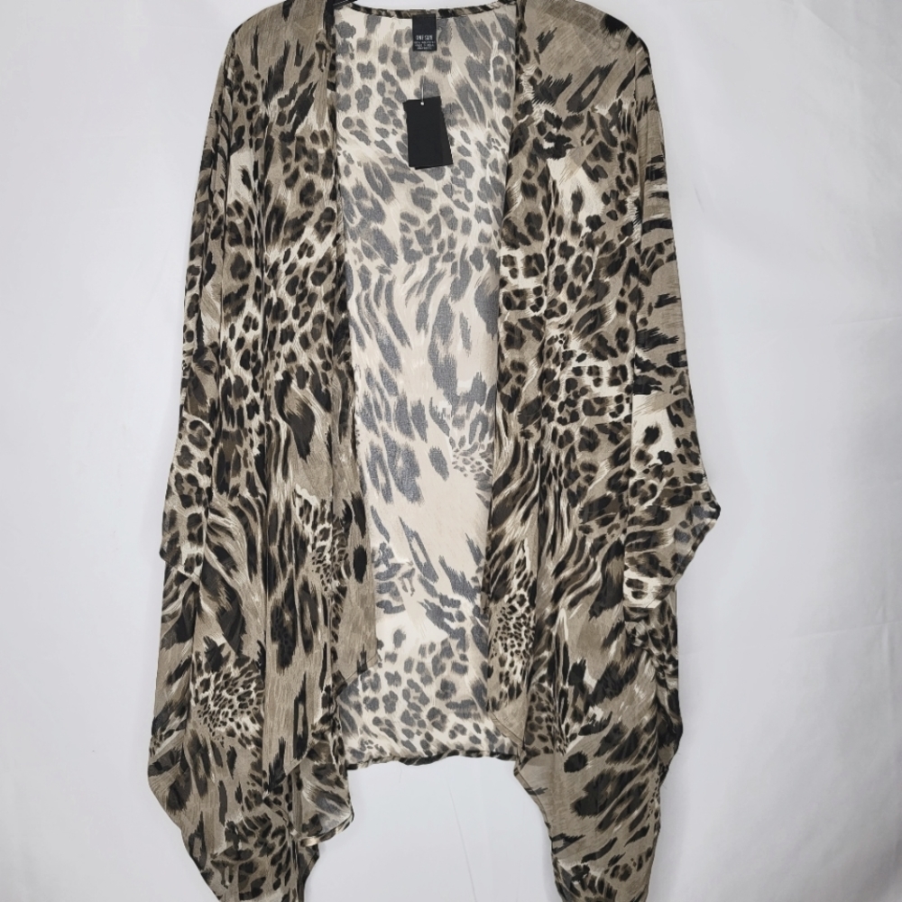 Olive And Black Animal Print Open Front Cardigan - Picture 2 of 8